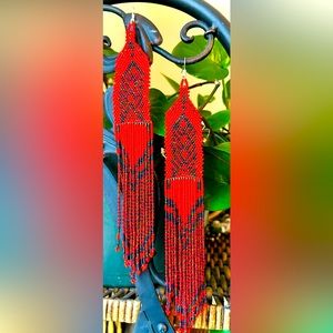 Huichol Red Earrings Mexican Art